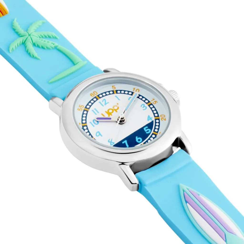 UPP Montre Fuzzy Bleu cadran argenté fond bleu bracelet silicone bleu Best