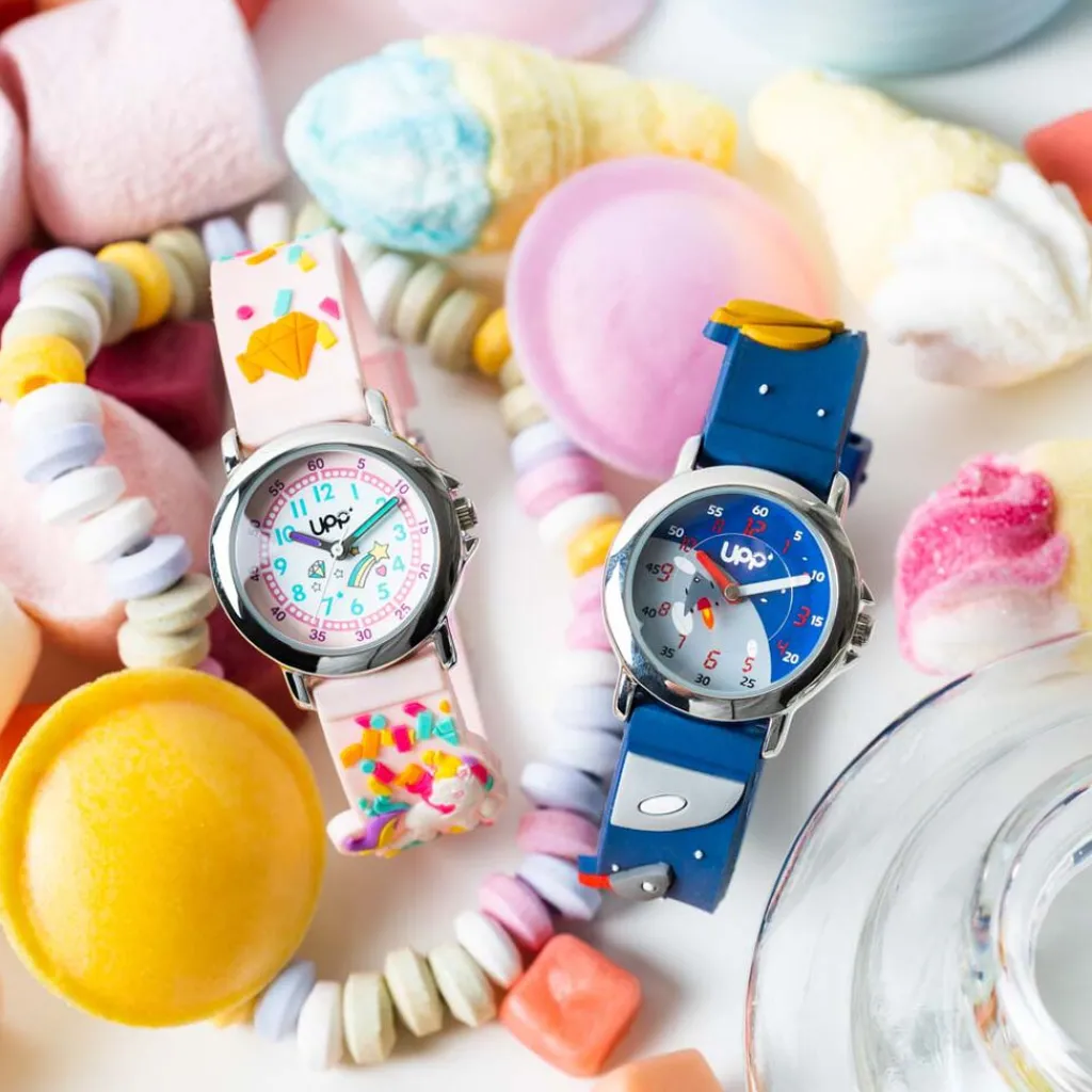 UPP Montre Fuzzy Bleu cadran argenté fond bleu bracelet silicone bleu New