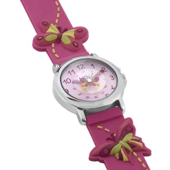 UPP Montre Fuzzy Rose cadran argenté fond rose bracelet silicone rose Clearance
