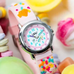 UPP Montre Fuzzy Rose Et Blanc cadran argenté fond rose bracelet silicone rose Online