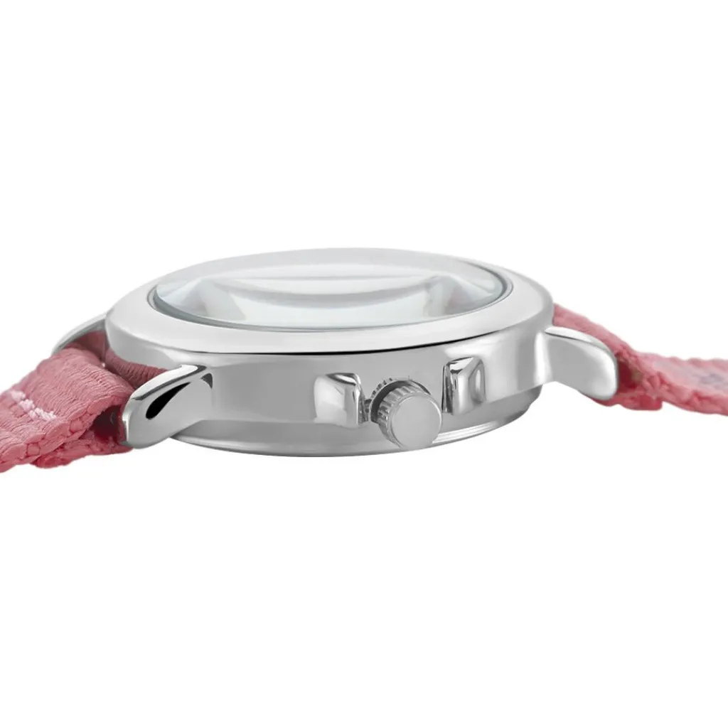 UPP Montre Lea Blanc Et Rose cadran argenté fond blanc bracelet tissu rose New