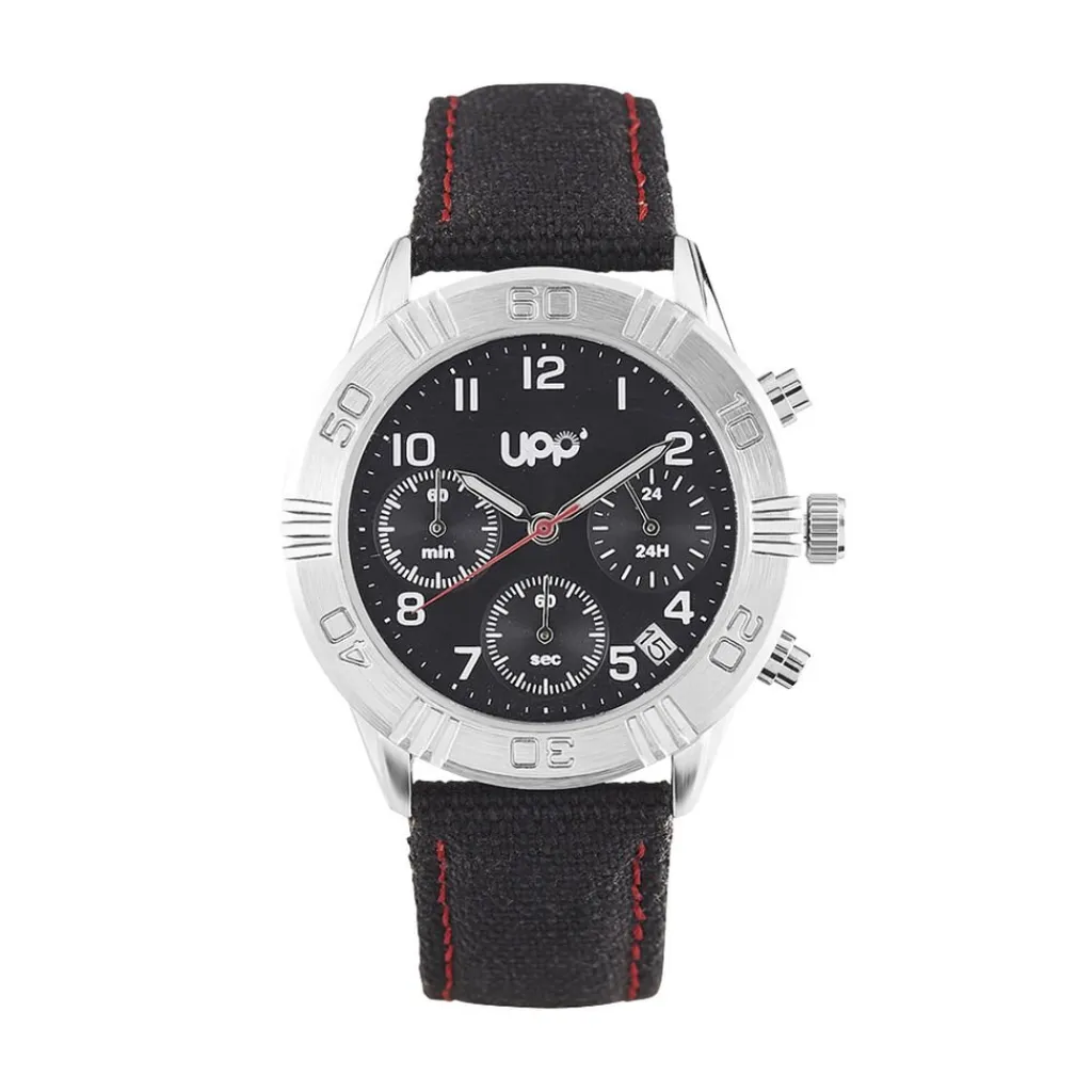 UPP Montre Lucas Noir cadran argenté fond noir bracelet tissu noir Discount