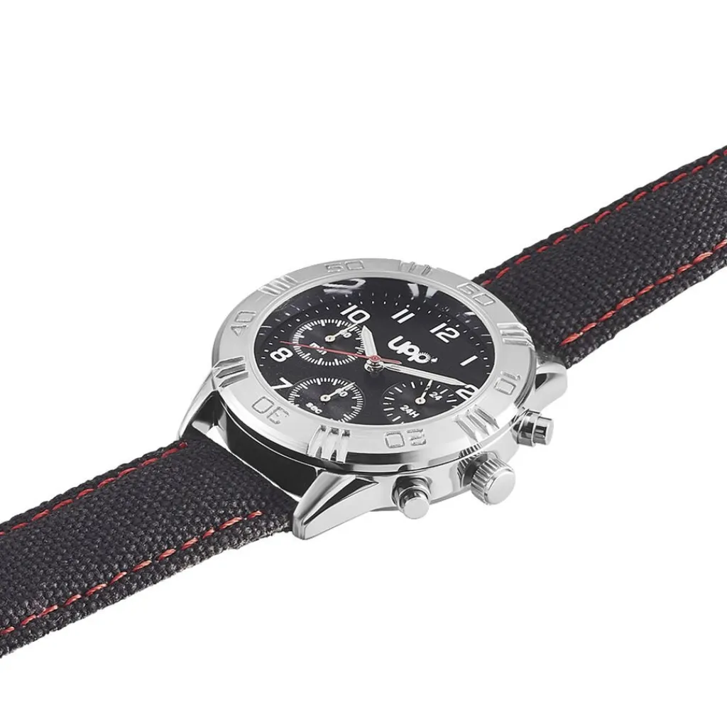 UPP Montre Lucas Noir cadran argenté fond noir bracelet tissu noir Discount
