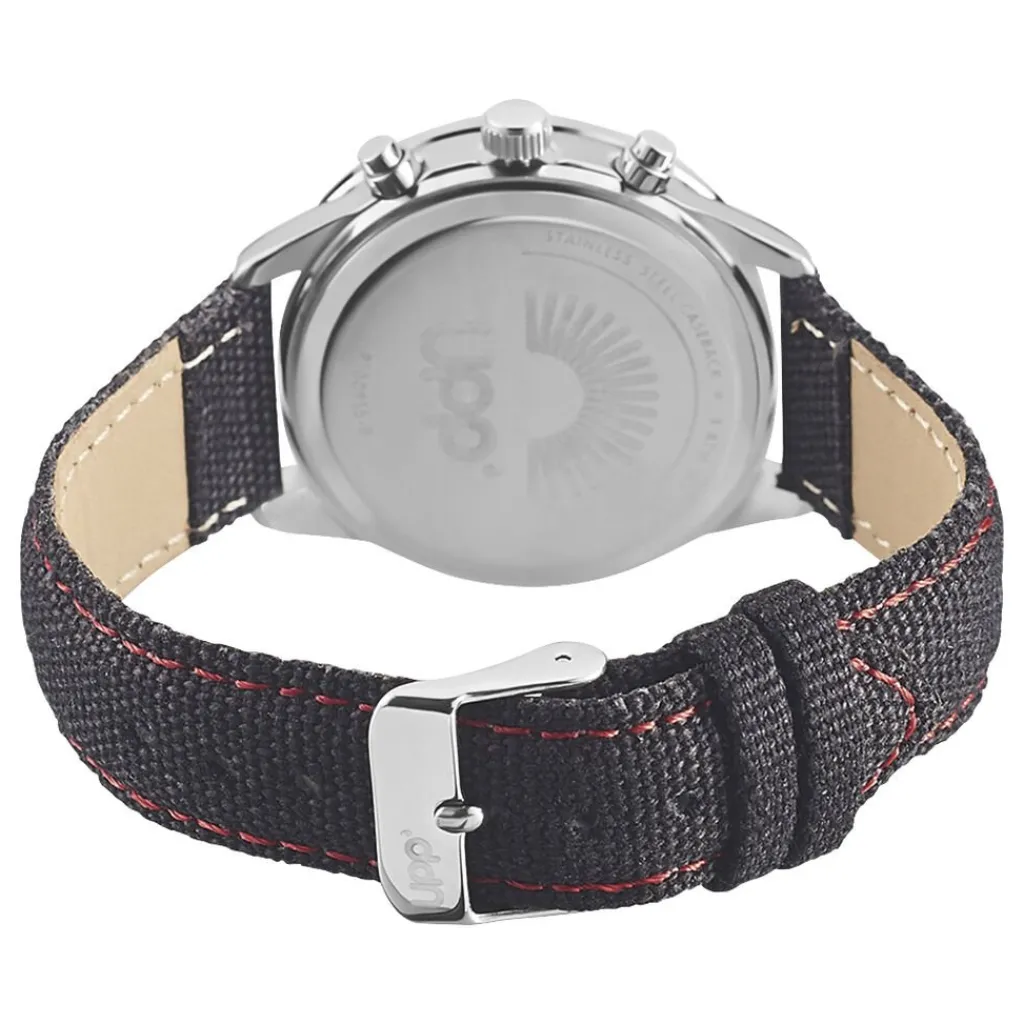 UPP Montre Lucas Noir cadran argenté fond noir bracelet tissu noir Discount