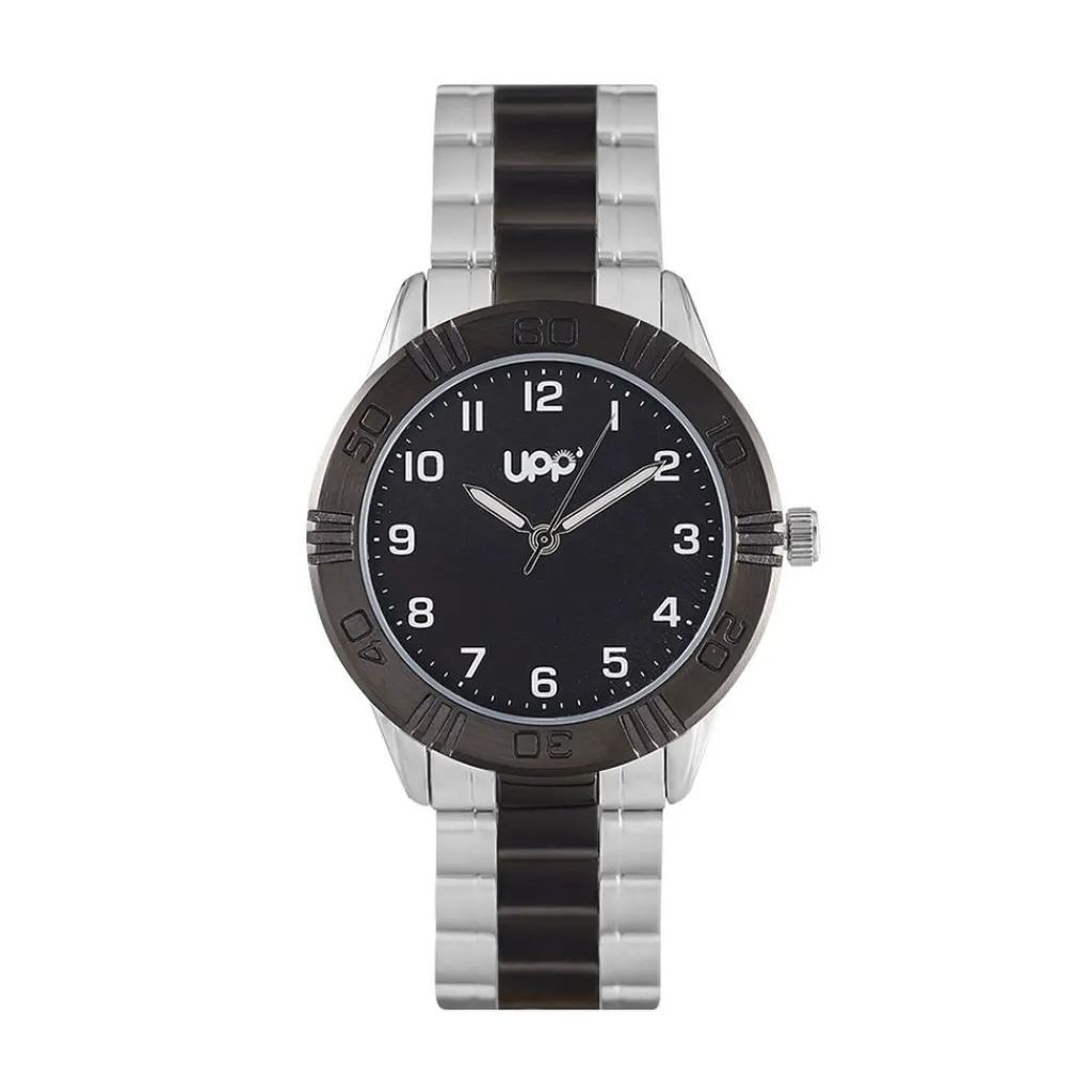 UPP Montre Matthieu Noir cadran argenté fond noir bracelet métal bicolore Hot