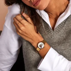 UPP Montre Solena Blanc cadran doré fond blanc bracelet acier doré Sale