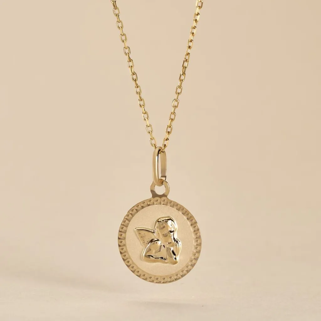Histoire d'Or Pendentif Ange Rond Cisele or jaune Sale
