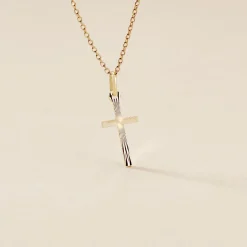 Histoire d'Or Pendentif Bathilde Croix Striee Or Jaune New