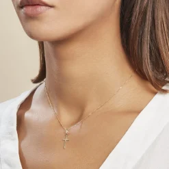 Histoire d'Or Pendentif Bathilde Croix Striee Or Jaune New