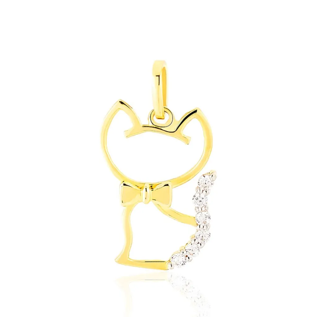 Histoire d'Or Pendentif Egee Chat Or Jaune Oxyde De Zirconium Sale