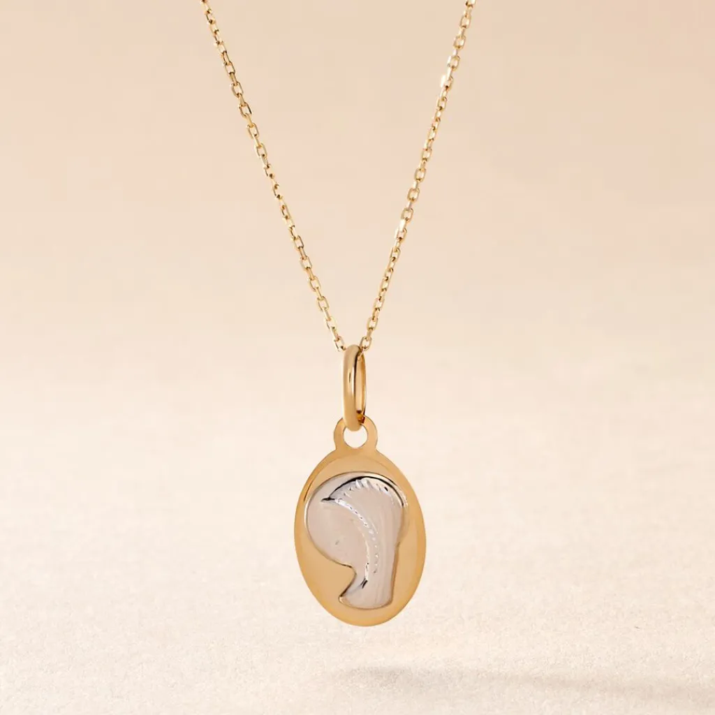 Histoire d'Or Pendentif Vierge Ovale Or Bicolore New